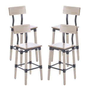 29 in. Antique White Mid Wood Bar Stool with Wood Seat Set of 4