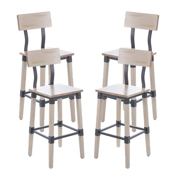 29 in. Antique White Mid Wood Bar Stool with Wood Seat Set of 4