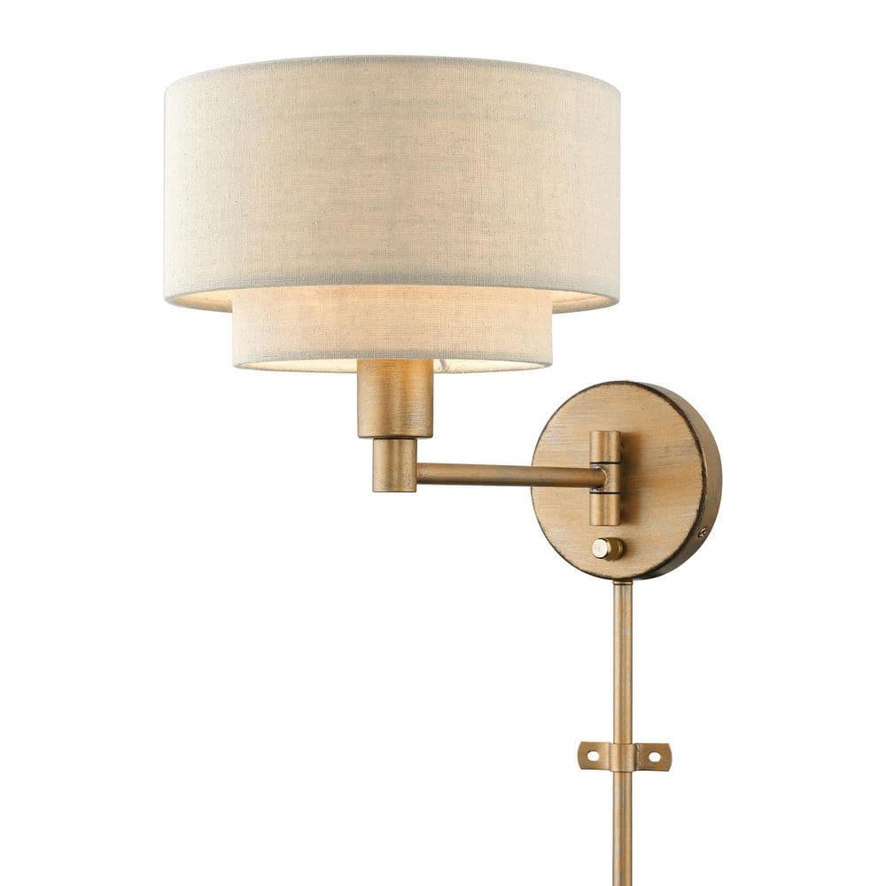 Parkside 10 in. 1 Light Antique Gold Leaf Mid Century Modern Swing Arm Wall Sconce with Hand Crafted Parchment Shade price history on PriceWatchPro
