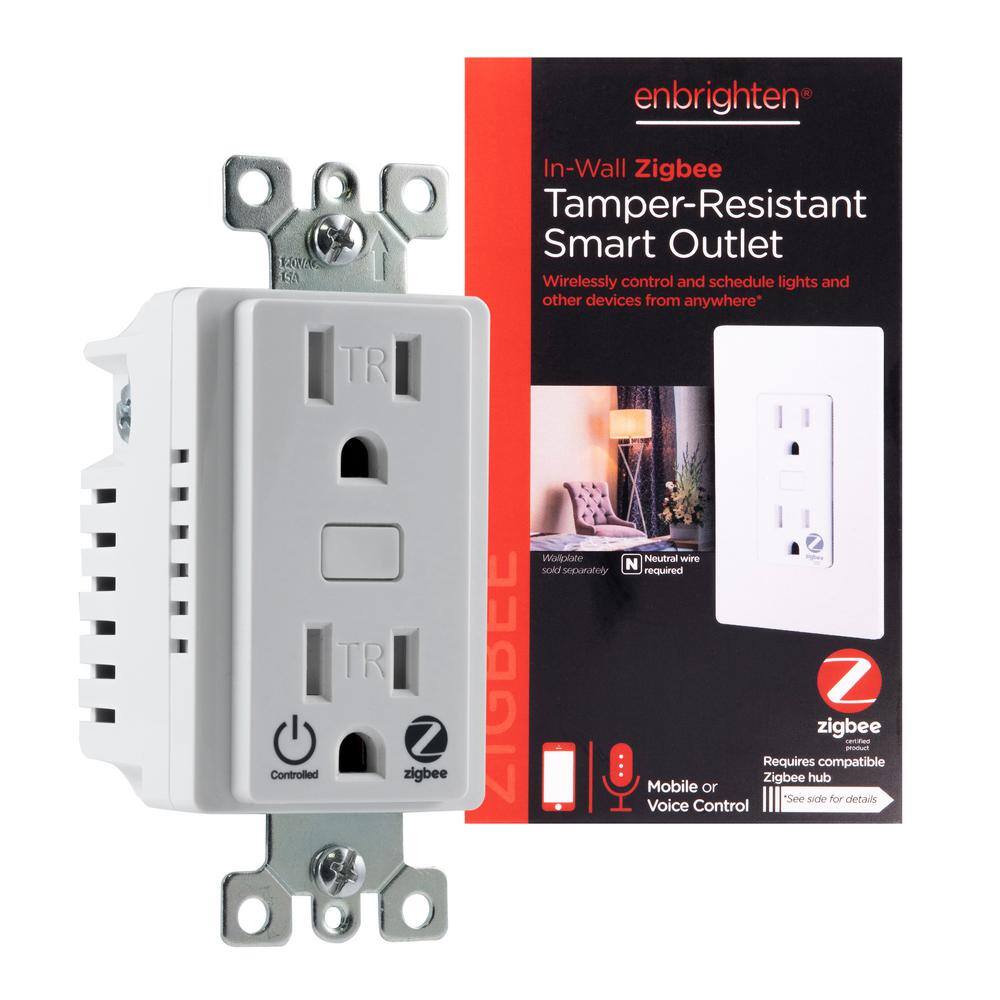 Enbrighten Zigbee 15 Amp 125-Volt Tamper Resistant Smart In-Wall Outlet ...