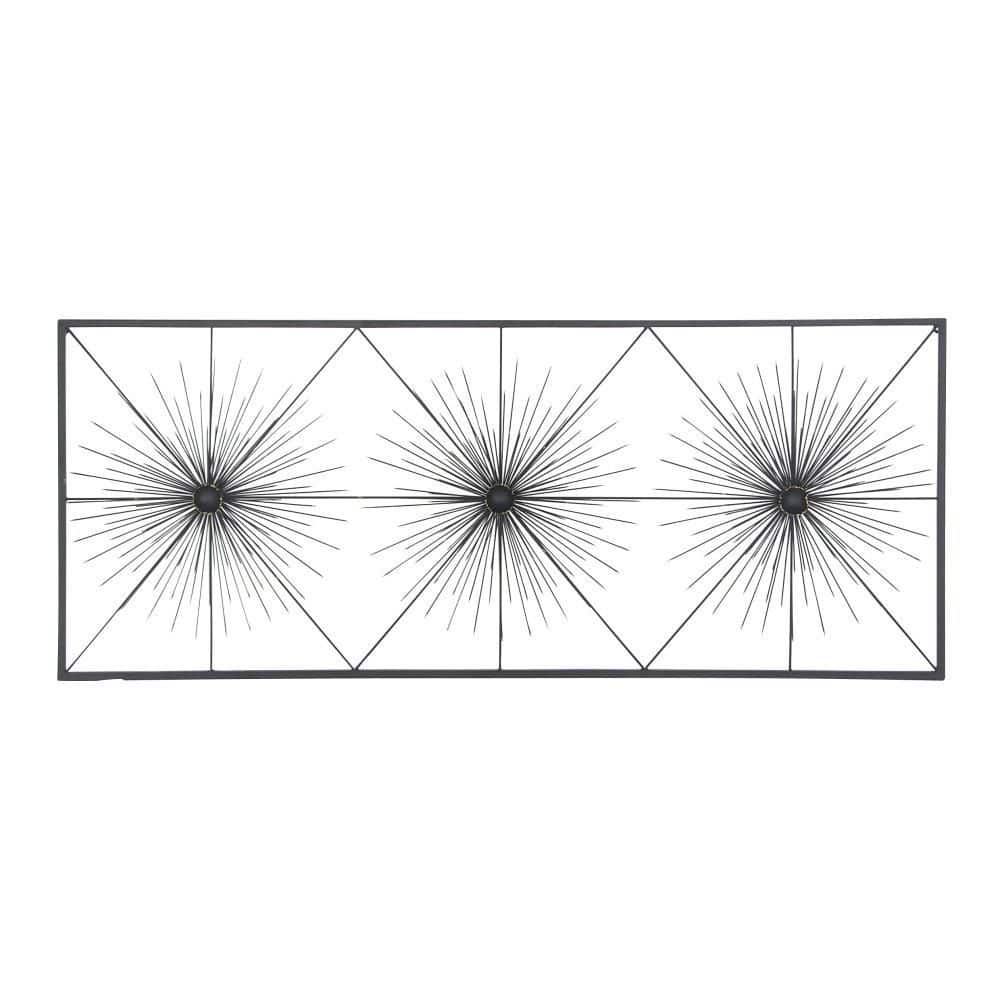 Black Metal Starburst Wall Sculpture with Frame, 59" x 24"