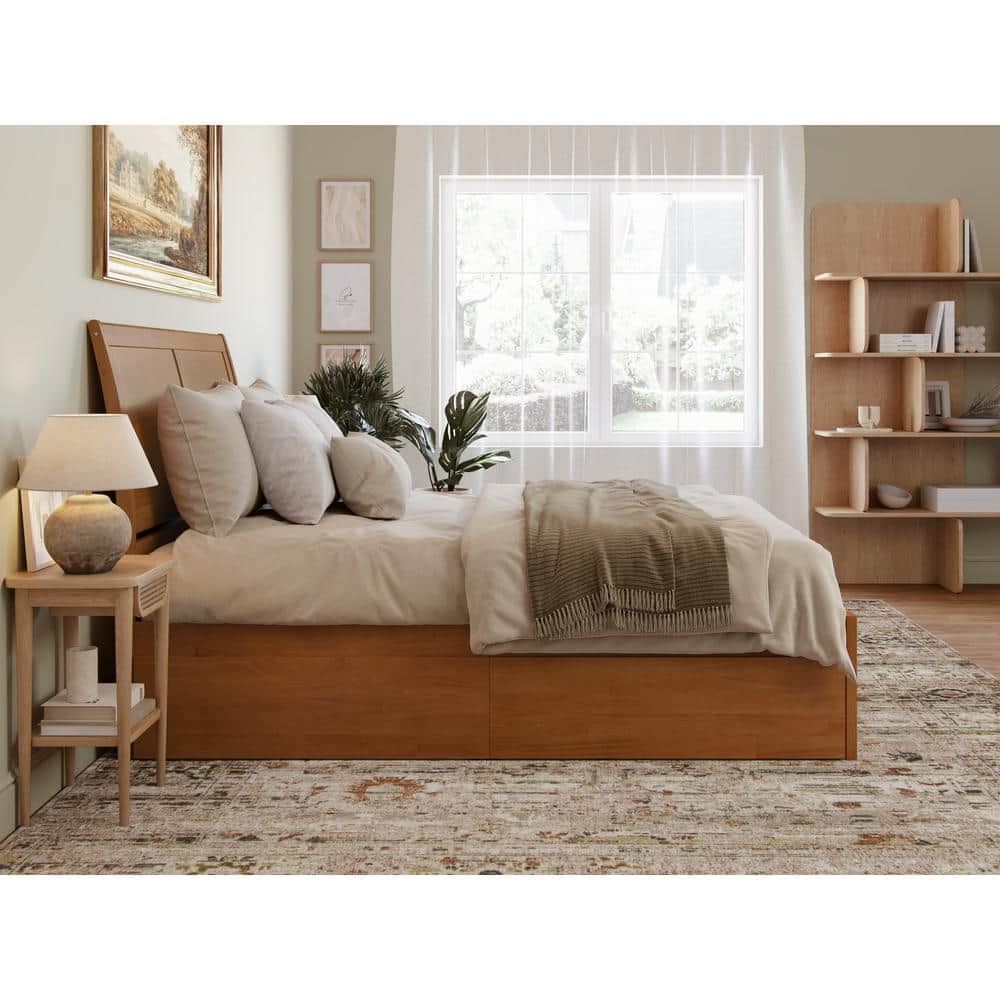 Light Toffee Queen Wood Platform Bed with Storage Drawers