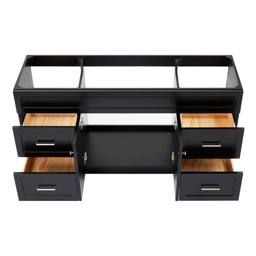 Hamlet Black 66" Freestanding Single Vanity Cabinet with Nickel Hardware