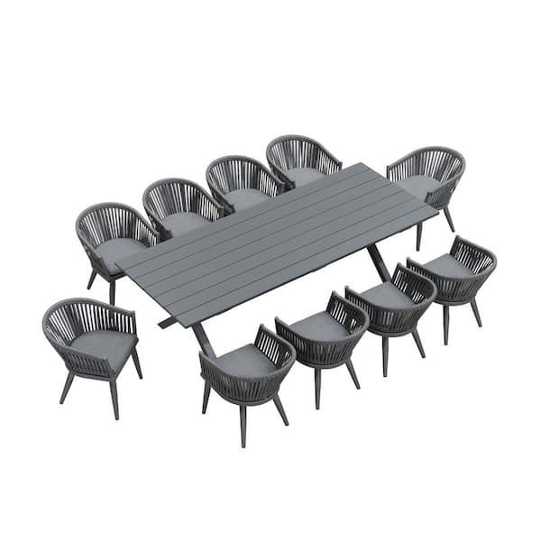 PURPLE LEAF 11 Piece Aluminum All-Weather PE Rattan Rectangular