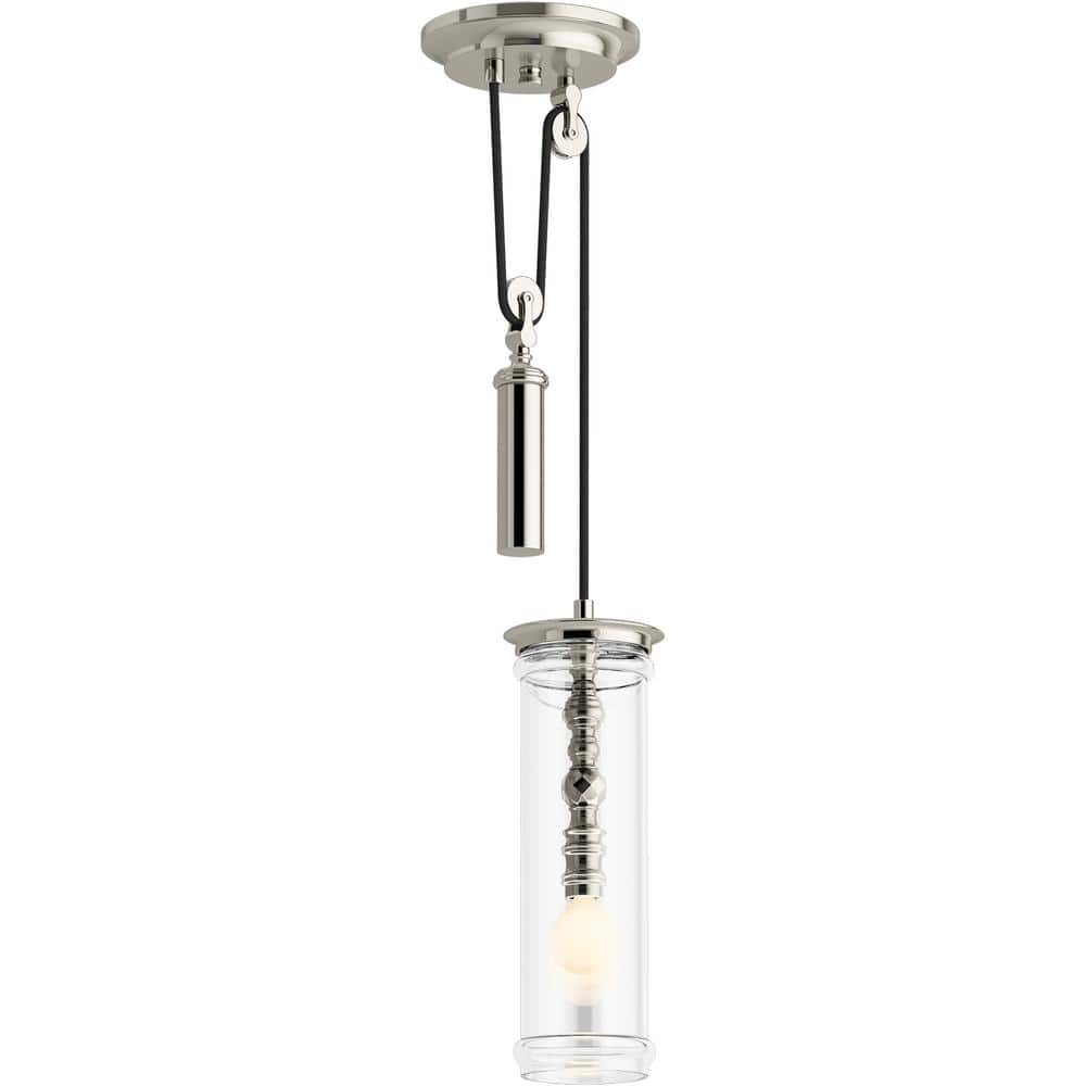 Damask Polished Nickel Clear Glass Adjustable Jar Pendant