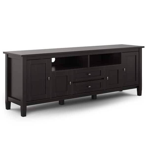 Simpli Home Warm Shaker Solid Wood 72 in. Wide Transitional TV Media Stand in Hickory Brown for TVs up to 80 in.