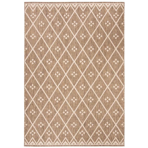 Courtyard Brown/Light Beige 8 ft. x 10 ft. Tribal Diamond Indoor/Outdoor Patio  Area Rug