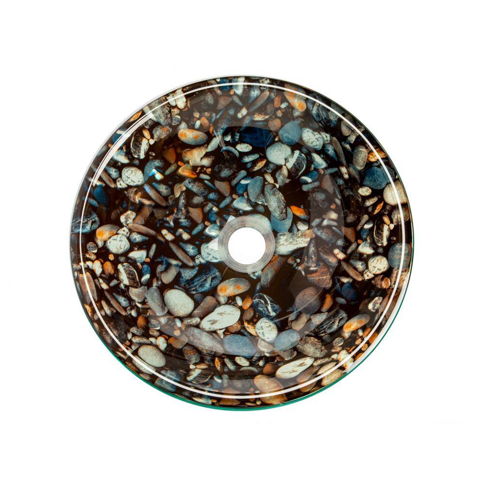 Natural Pebble Pattern Circular Glass Vessel Sink