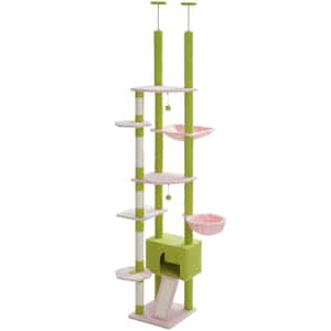 90.5 in.-100.4 in. Pink Tall Cat Tree Floor to Ceiling Cat Tree Tower Adjustable Height with Cat Condo for Large Cats