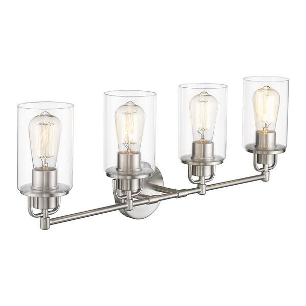 JAZAVA 27.75 in. 4-Light Chrome Indoor Bedroom Vanity Light Wall Sconce Light with Clear Glass Shade