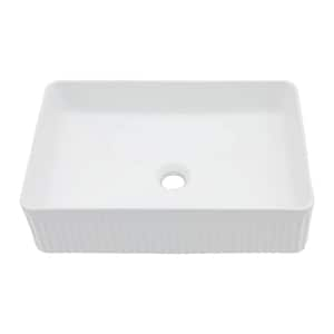 19.6 in . White Rectangular Porcelain Ceramic Bathroom Vanity Vessel Sink without Faucet Drop In