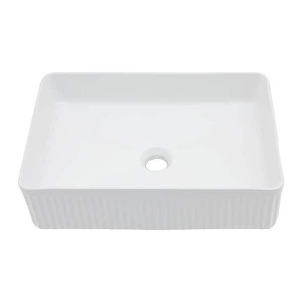 Sarlai 19.6 in . White Rectangular Porcelain Ceramic Bathroom Vanity Vessel Sink without Faucet Drop In