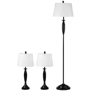 Asom 64 in. Black Lamp Set with 2-Table Lamp and 1-Floor Lamp (Set of 3)