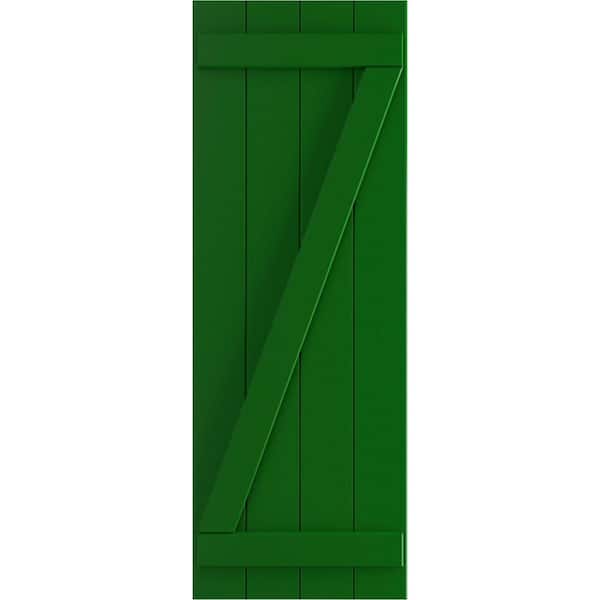 Ekena Millwork True Fit 21-1/2 in. x 36 in. PVC 4-Joined Board and Batten Shutters with Z-Bar Pair in Viridian Green