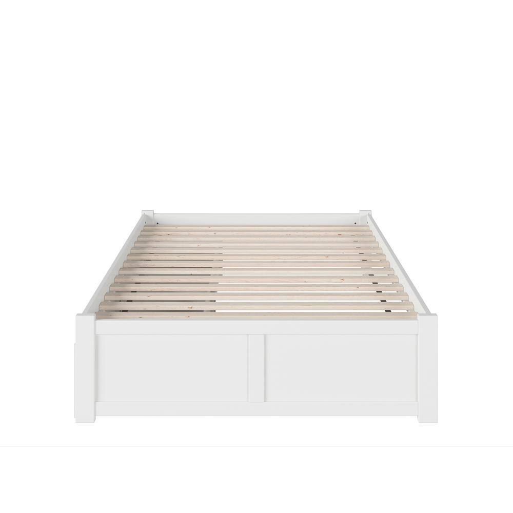 White Full Wood Platform Bed with Storage Drawers