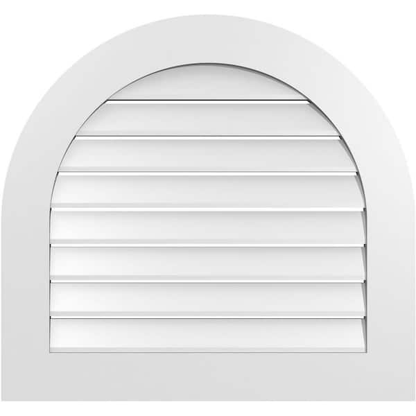 Ekena Millwork 30 in. x 28 in. Round Top White PVC Paintable Gable Louver Vent Functional