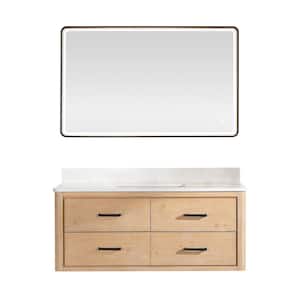 Cristo 48 in. W x 22 in. D x 20.6 in. H Single Sink Bath Vanity in Fir Wood Brown with White Quartz Stone Top and Mirror