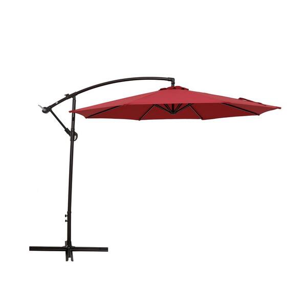 Uixe 10 ft. Offset Cantilever Hanging Patio Umbrella in Red UMB10FTR