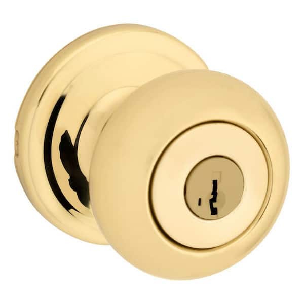 Kwikset Juno Polished Brass Entry Door Knob Featuring SmartKey Security  with Microban Antimicrobial Technology 740J 3 SMT CP K4 - The Home Depot