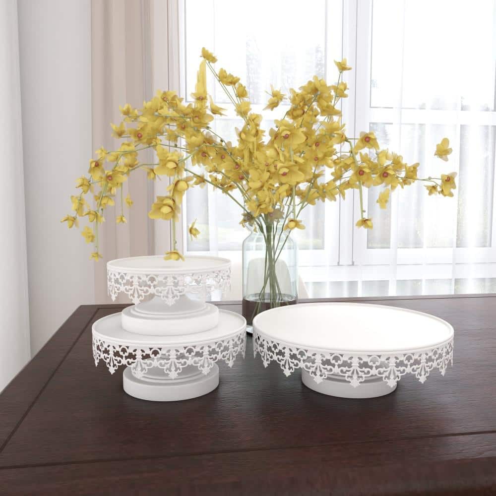 White Metal Pedestal Cake Stand Set of Three