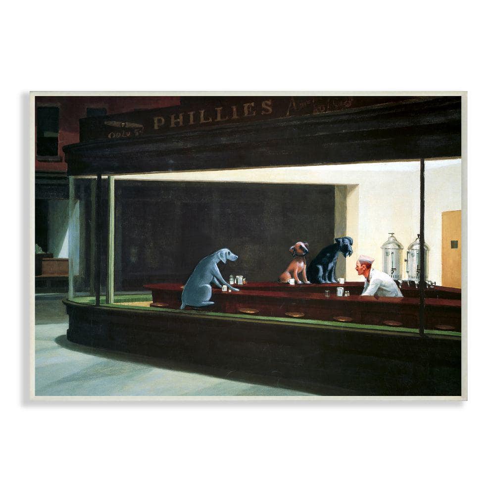 Stupell Industries Night Dogs Classic Painting Family Pet by Chameleon Design, Inc. Unframed Animal Wood Wall Art Print 10 in. x 15 in., Multi-Color -  ac-552_wd_10x15