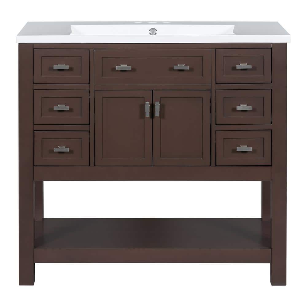 Cesicia 36 in. W x 18 in D. x 34 in. H Bathroom Vanity in Brown with 2 ...
