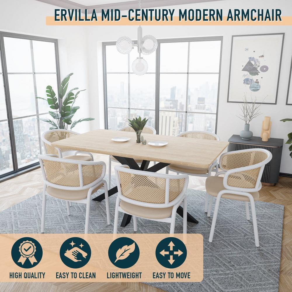 Taupe Leather Upholstered Arm Chair with White Metal Frame