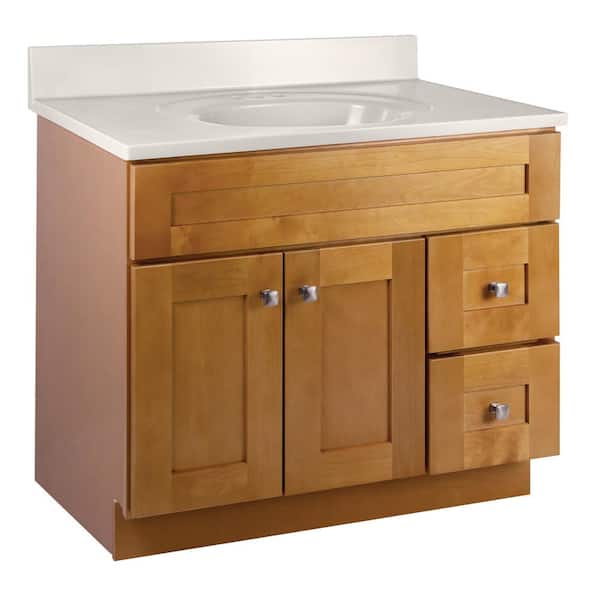 Design House Brookings 37 in. W Single 4 in Centerset Sink Bath Vanity in Modern Birch with Ivory Swirl Cultured Marble Top Assembled