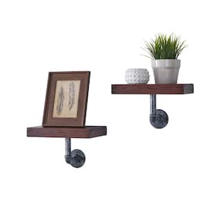 12 in. x 7 in. Floating Pipe Industrial Mocha Rustic Wall Mount Decorative Shelves (Set of 2)