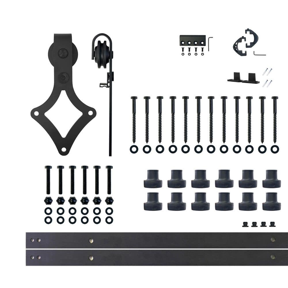 10 ft./180 in. Black Rustic Non-Bypass Sliding Barn Door Hardware Kit Diamond Design Roller for Single Door price history on PriceWatchPro