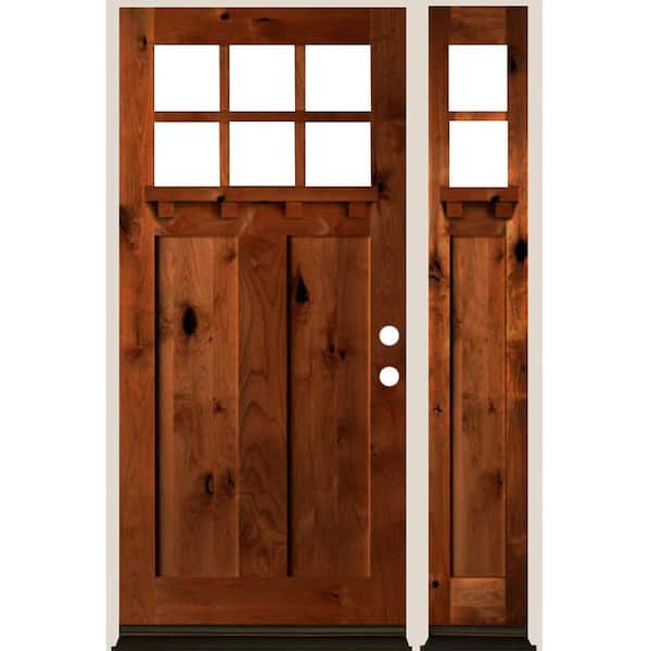 Krosswood Doors 50 in. x 80 in. Craftsman 6-Lite Left-Hand/Inswing Clear Glass Red Chestnut Stain Hemlock Wood Prehung Front Door w/RSL