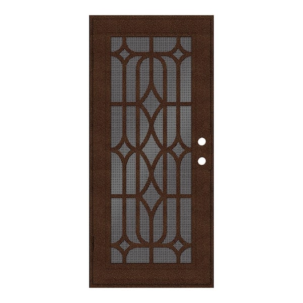 Unique Home Designs 30 in. x 80 in. Essex Copperclad Right-Hand Surface Mount Security Door with Black Perforated Metal Screen