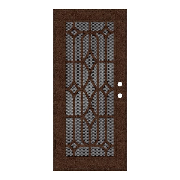 Unique Home Designs 32 in. x 80 in. Essex Copperclad Right-Hand Surface Mount Security Door with Black Perforated Metal Screen