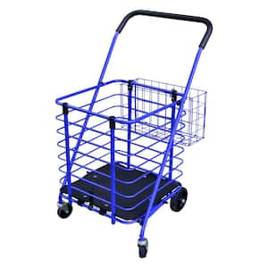 Steel Shopping Cart in Blue with Accessory Basket