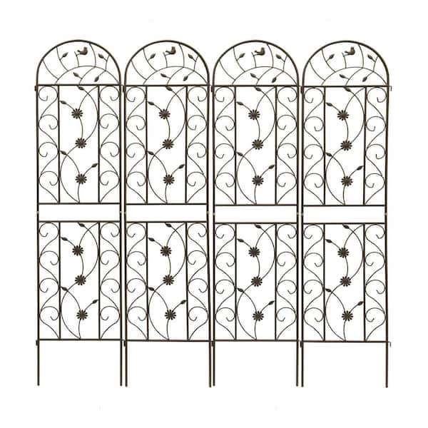 maocao hoom 4-Pack Metal Garden Trellis 86.7 in. x 19.7 in. Rustproof Trellis for Climbing Plants Outdoor Flower Support Brown