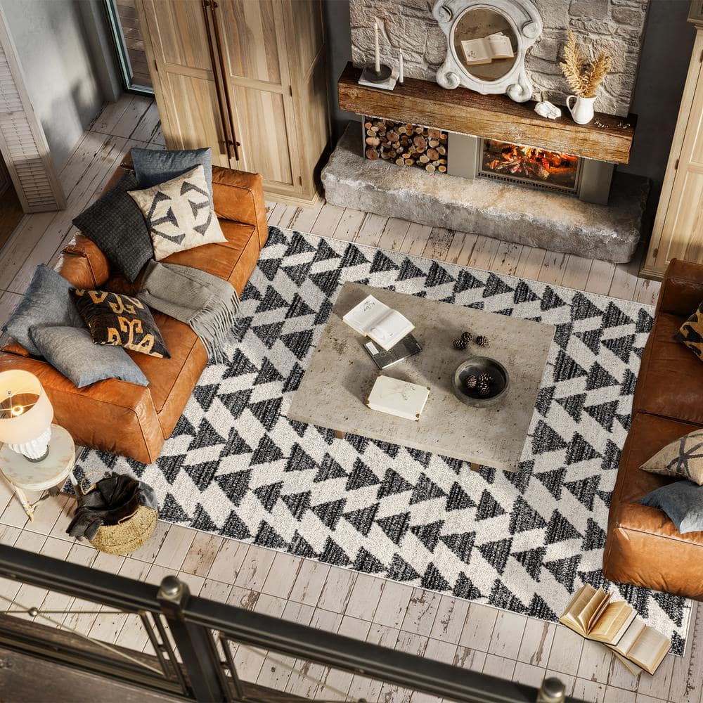 Aisha Black and Cream Geometric 8' x 10' Area Rug