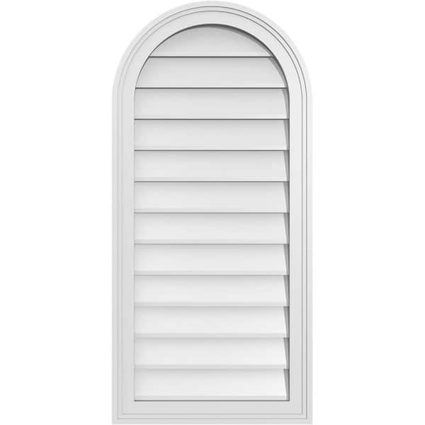 Ekena Millwork 18 in. x 38 in. Round Top Surface Mount PVC Gable Vent: Decorative with Brickmould Frame