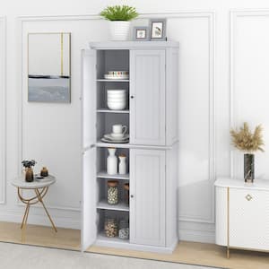 30 in. W x 14 in. D x 72.4 in. H White MDF Freestanding Ready to Assemble Kitchen Cabinet Storage with 4 Doors