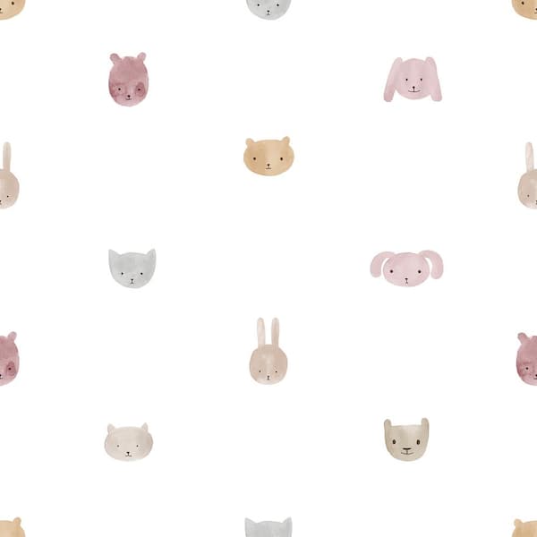 Unbranded Little Explorers 2 Pink Happy Animal Heads Matte Finish Non-Pasted Non-Woven Wallpaper Sample