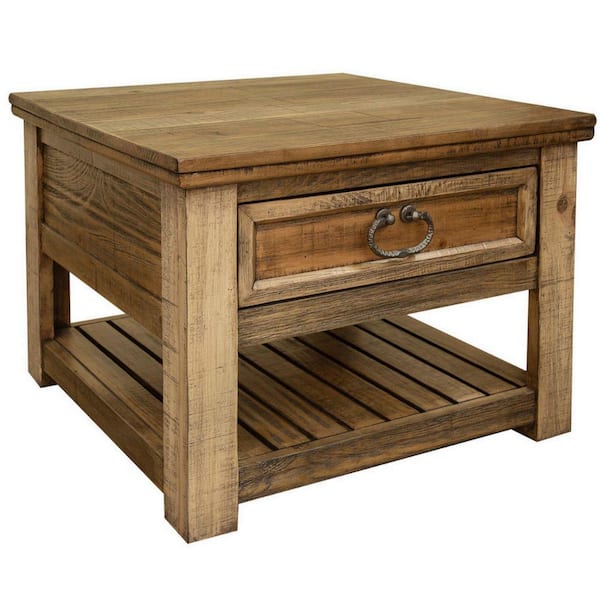 Benjara 27.25 in. Light Brown Rectangle Wood End Table with Single Drawer