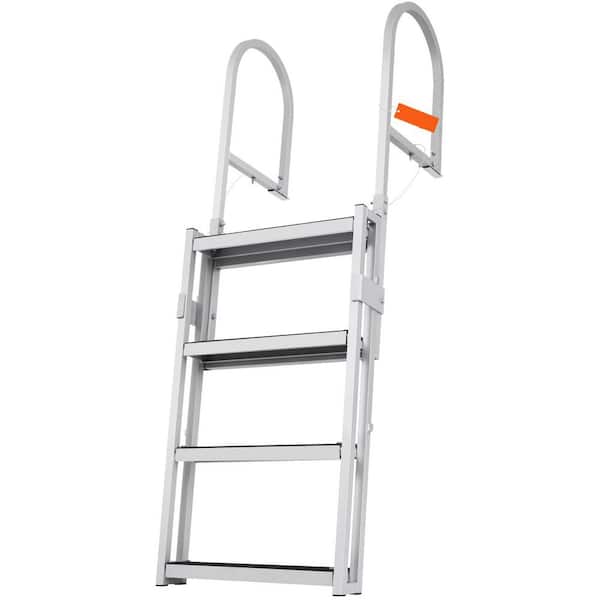 Retractable Dock Ladder 4-Steps 3.1 in. Wide Standard Adjustable Swim Ladder Aluminum 350 lbs. Load, Dock Ladder