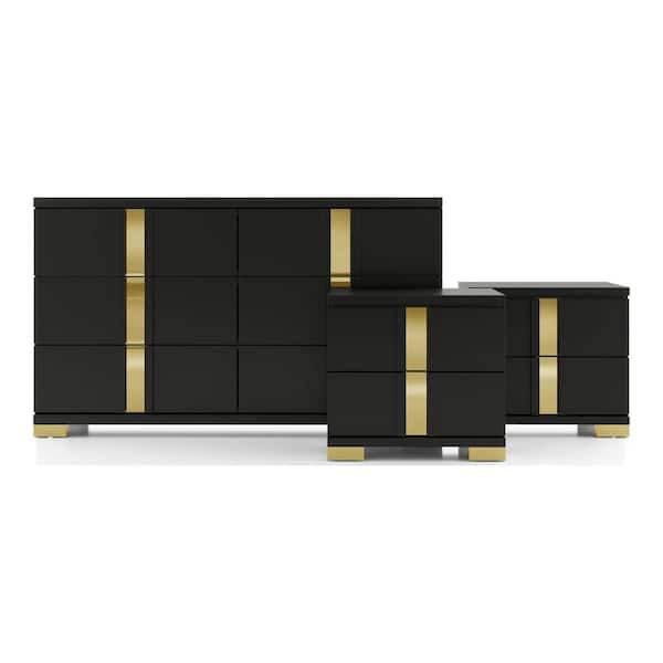 black and gold dresser and nightstand set Amazon.com: Tradare 6 Drawer Dresser and Nightstand Set of 2, Modern Black  and Gold Dresser Set with Golden Handles, 2 Drawer Nightstand & 6-Drawer  Chest of Drawers : Home & Kitchen