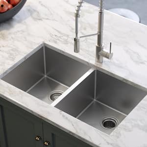 Standart PRO 33 in. Undermount 50/50 Double Bowl 16 Gauge Satin Stainless Steel Kitchen Sink with Accessories