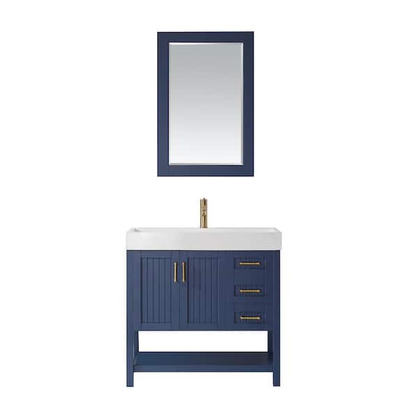 ROSWELL Pavia 36 in. Bath Vanity in Blue with Acrylic Vanity Top in White with White Basin and Mirror