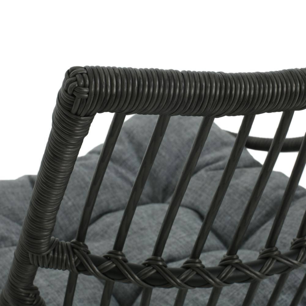 Gray Faux Rattan 2-Person Outdoor Chat Set with Cushions