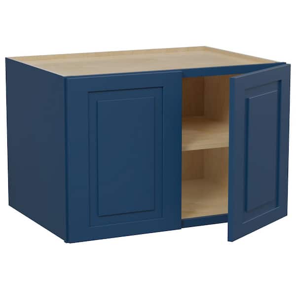 Home Decorators Collection Grayson 36 in. W x 24 in. D x 24 in. H Assembled Plywood Wall Bridge Kitchen Cabinet in Mythic Blue with Soft Close