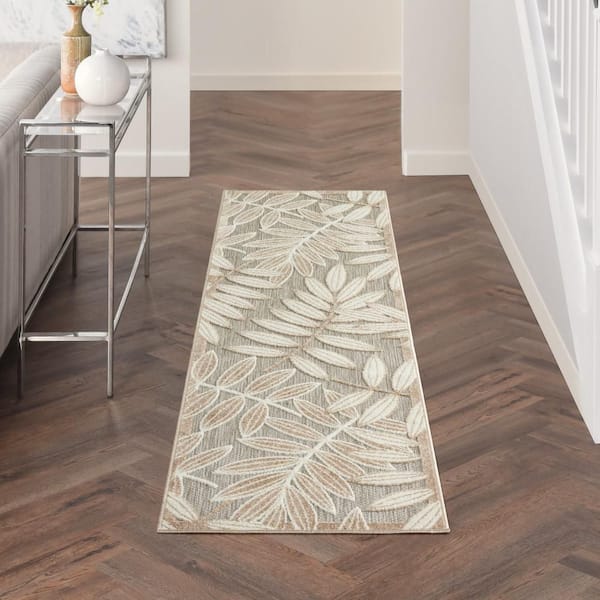 Aloha Natural 2 ft. x 8 ft. Kitchen Runner Floral Modern Indoor/Outdoor Patio Area Rug