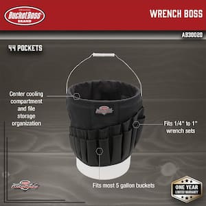 Wrench Boss 5 Gal. Bucket Tool Organizer with 44 Pockets for Wrench Sets and Open Center Bulk Storage in Black