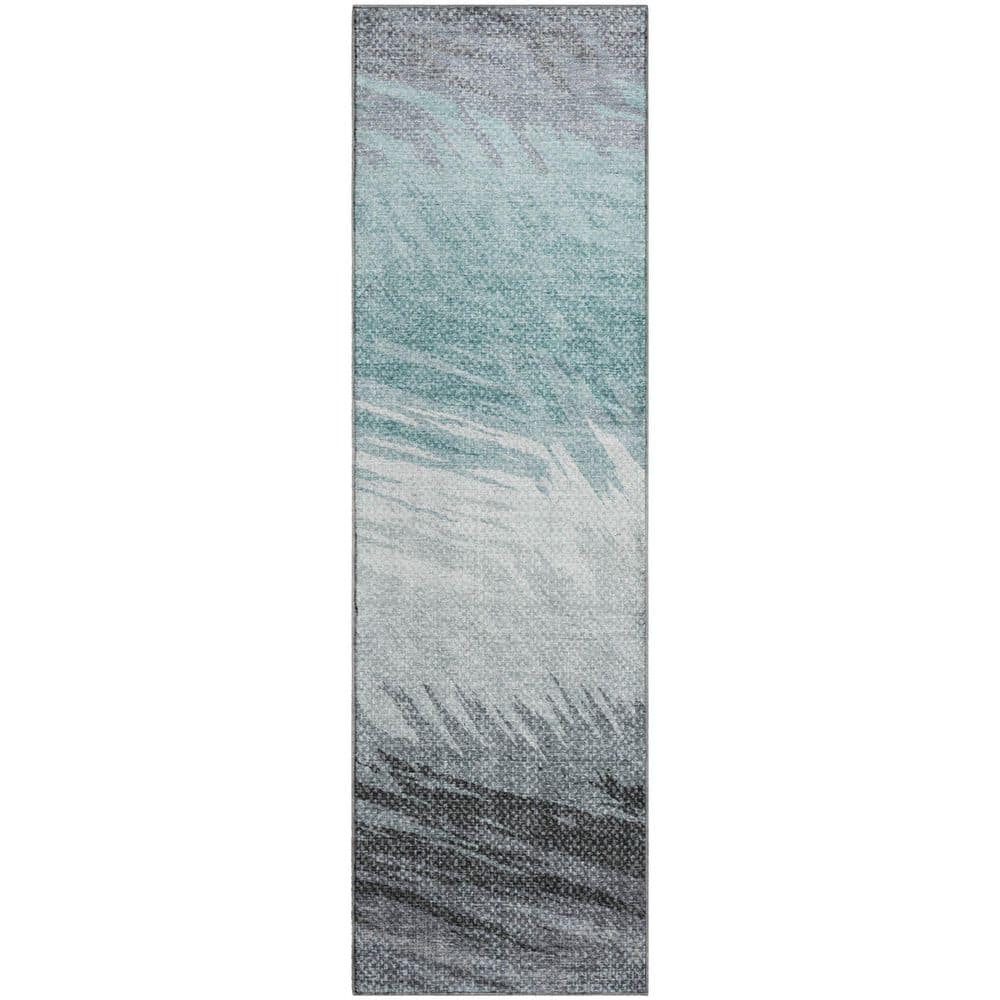 Mayfield Premium Machine Washable Abstract AMF2272 Teal 2 ft. x 7 ft. Runner Rug price history on PriceWatchPro