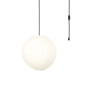 Orb 60-Watt 1-Light Ivory Hanging Lantern Pendant-Light with Round Fabric Shade and Black Plug-in